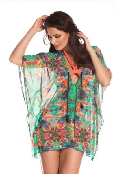 Kaftan de mangas leves com gola V Multicolorido