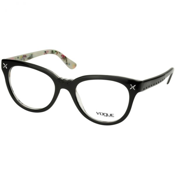 Óculos de Grau Charlotte Ronson Vogue Preto Brilho com Detalhe Interno VO2887 Acetato Médio