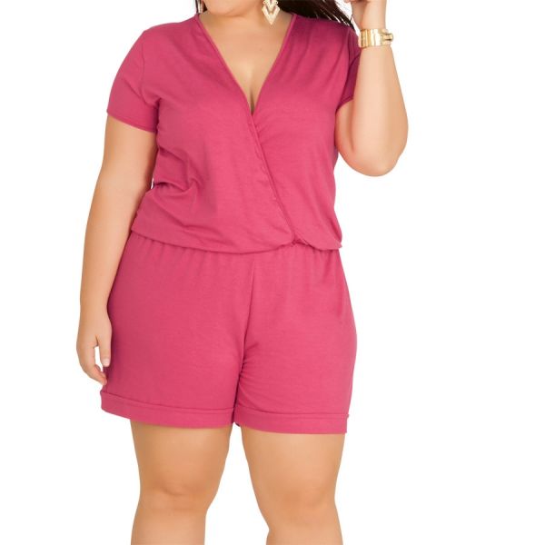 Macacão Curto Rosa Pink Plus Size