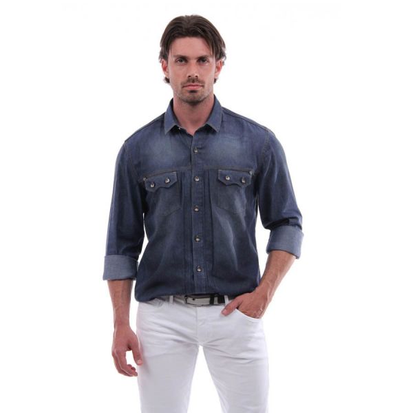 CAMISA MASCULINA JEANS MANGA LONGA