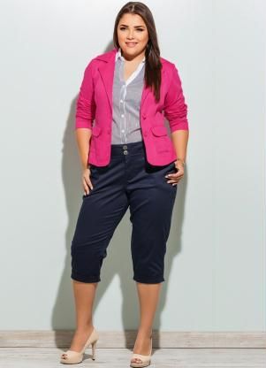 Blazer em Sarja Pink Plus Size