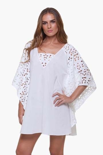 KAFTAN BRANCA MANGA BORDADA-SAÍDA DE PRAIA