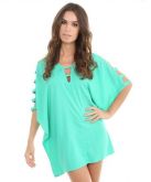 blusa com recortes vazados feminina verde claro-Saída de Praia