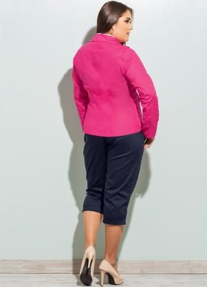 Blazer em Sarja Pink Plus Size