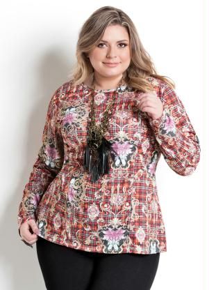 Blusa Manga Longa Estampa Arabescos Plus Size