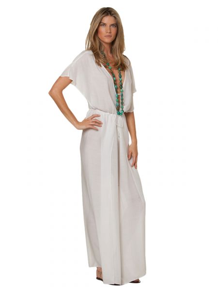 Vestido De Praia Branco Longo Moda Damai