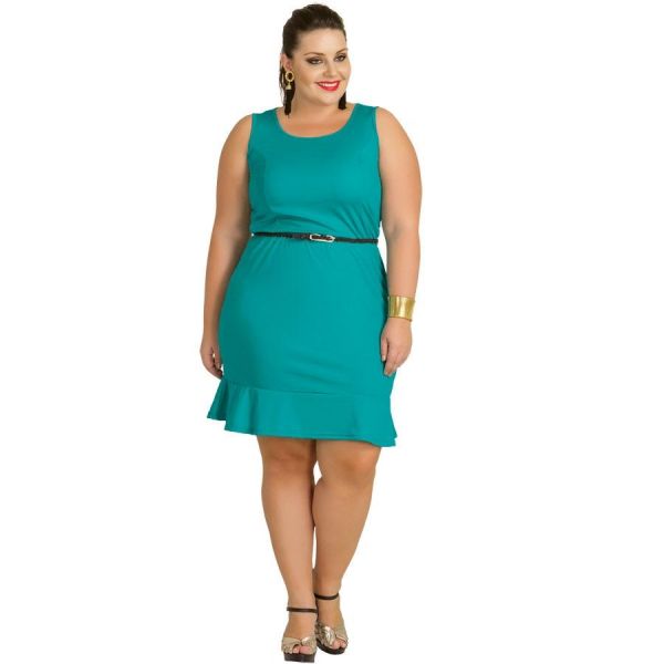 Vestido Verde Marine Plus Size com Babados