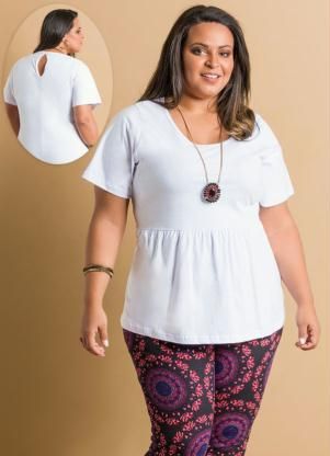 Blusa Peplum Branca Detalhe Gota Plus Size