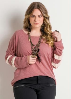 Blusa Tricot Rosê com Recortes Plus Size