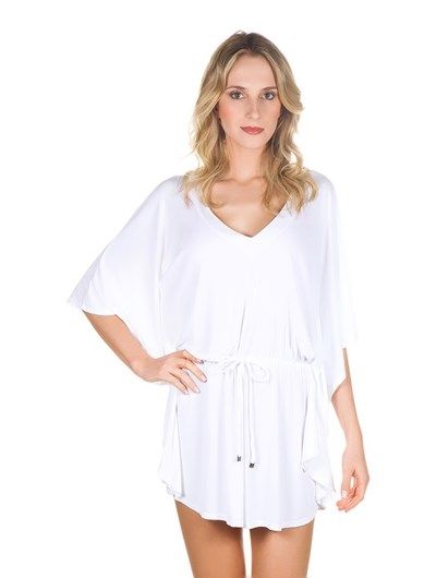 Kaftan Branca com amarração na cintura