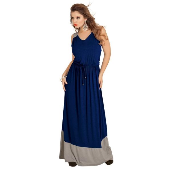 Vestido Longo Azul com Cinza