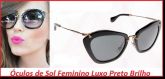 Óculos de Sol Feminino Luxo Preto Brilho