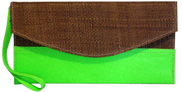 Clutch com Alcinha de Mão Verde Fluo com Palha