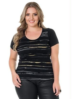 Blusa Malha Viscose Stretch Lunender Plus Preto