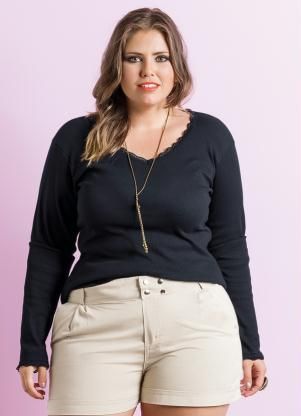 Blusa Manga Longa Preta Plus Size