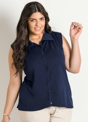 Blusa Mullet sem Mangas Azul Marinho Plus Size