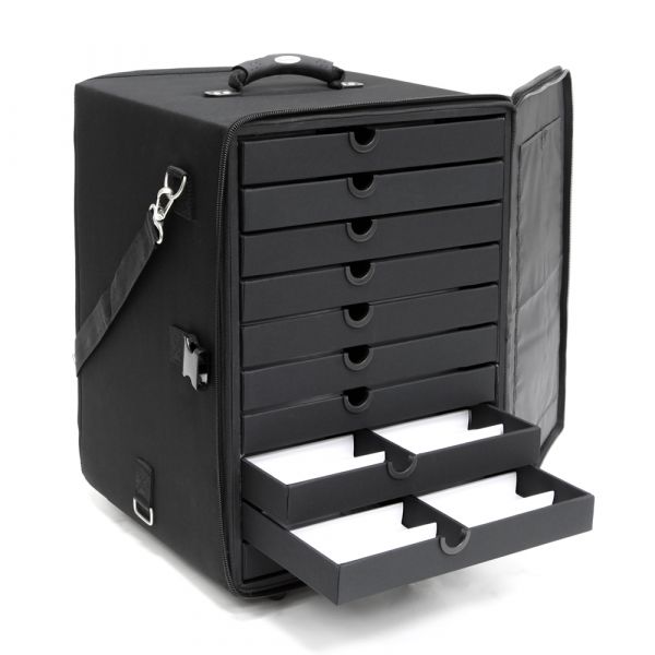 Mala expositora para 108 óculos com rodinhas