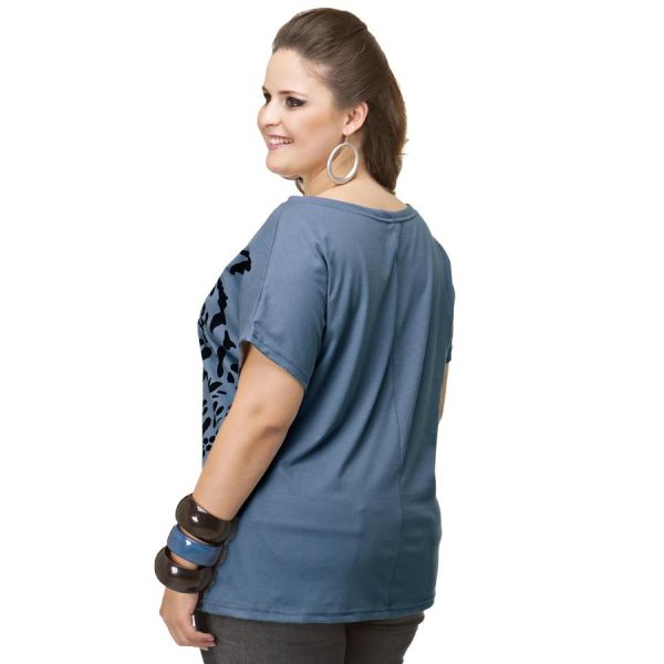 Blusa Chumbo em Malha de Algodão Plus Size