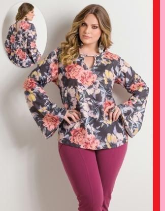 Blusa Floral Mangas Sino Plus Size