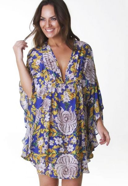 Kaftan curto Apsara, estampa exclusiva Blue Flower